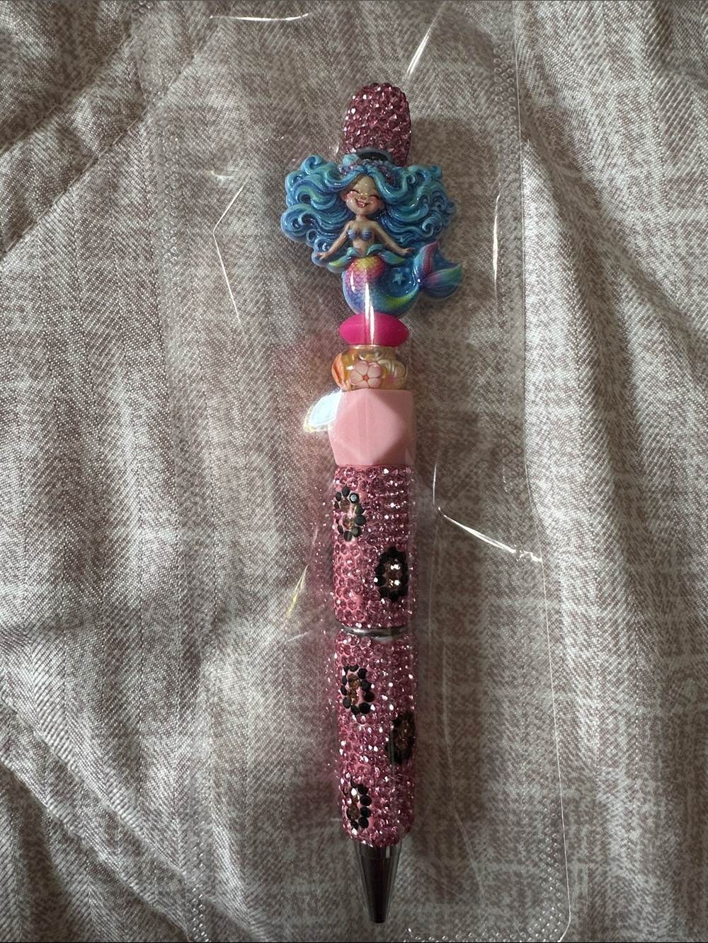 Pink Mermaid Beaded Ballpoint Pen - Decorative Women's Accessory
